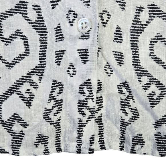 J. Jill Love Linen White Black Abstract Geometric Button-Up Shirt Unique Office - Picture 5 of 9